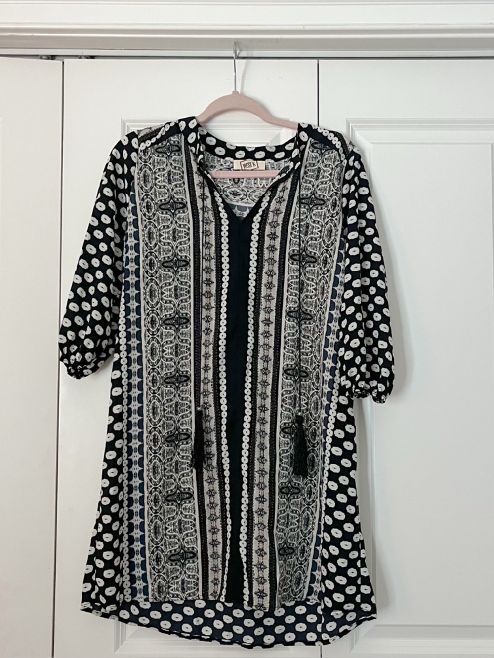 West K Boho Black & White Printed Tunic Dress